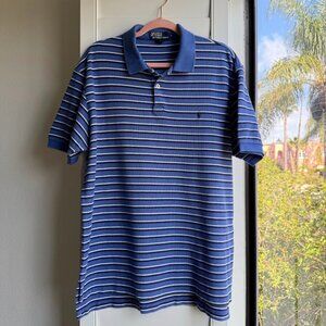 Vintage Polo by Ralph Lauren Pique Polo Shirt in Blue Navy White Stripe size L